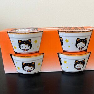 Sanrio Hello Kitty Halloween Black Cat Set of 4 Ceramic Round Ramekins New